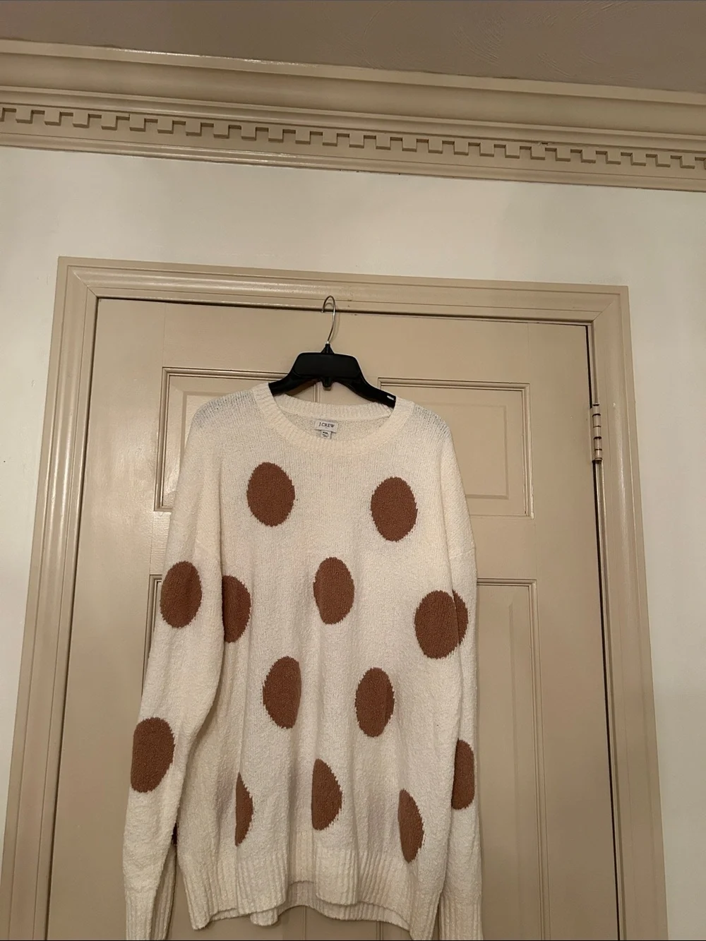 J. Crew Cream Sweater with Brown Polka Dots